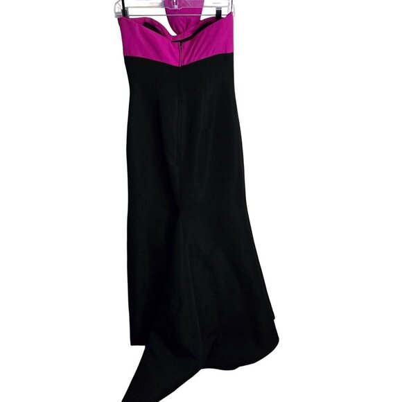 Jovani NWT Designer Black Full Skirt Hot Pink Bow Bodice Strapless Gown Size 8 - Picture 2 of 8